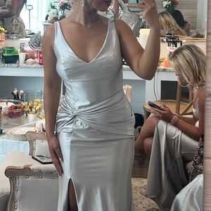 David's Bridal Elegant Silver Dress